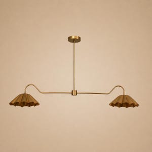 Dual Scalloped Brass Pendant Light – Mid Century Modern Chandelier, Kitchen Island Lighting