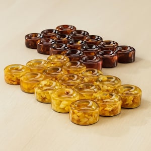 Handmade Amber Backgammon Checkers Set – Cognac & Honey Baltic Amber Chips – Luxury Resin Game Pieces