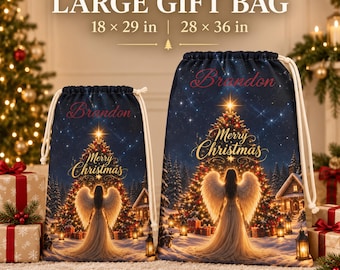 Gift Bag, Angel with Christmas Tree, Festive Holiday Decor, X-Mas