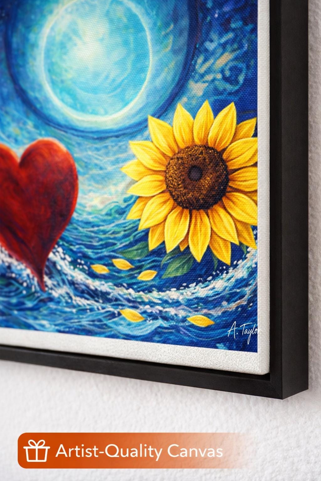 Abstract Sunflower Heart Memorial Art Print, Blue Remembrance Wall ...
