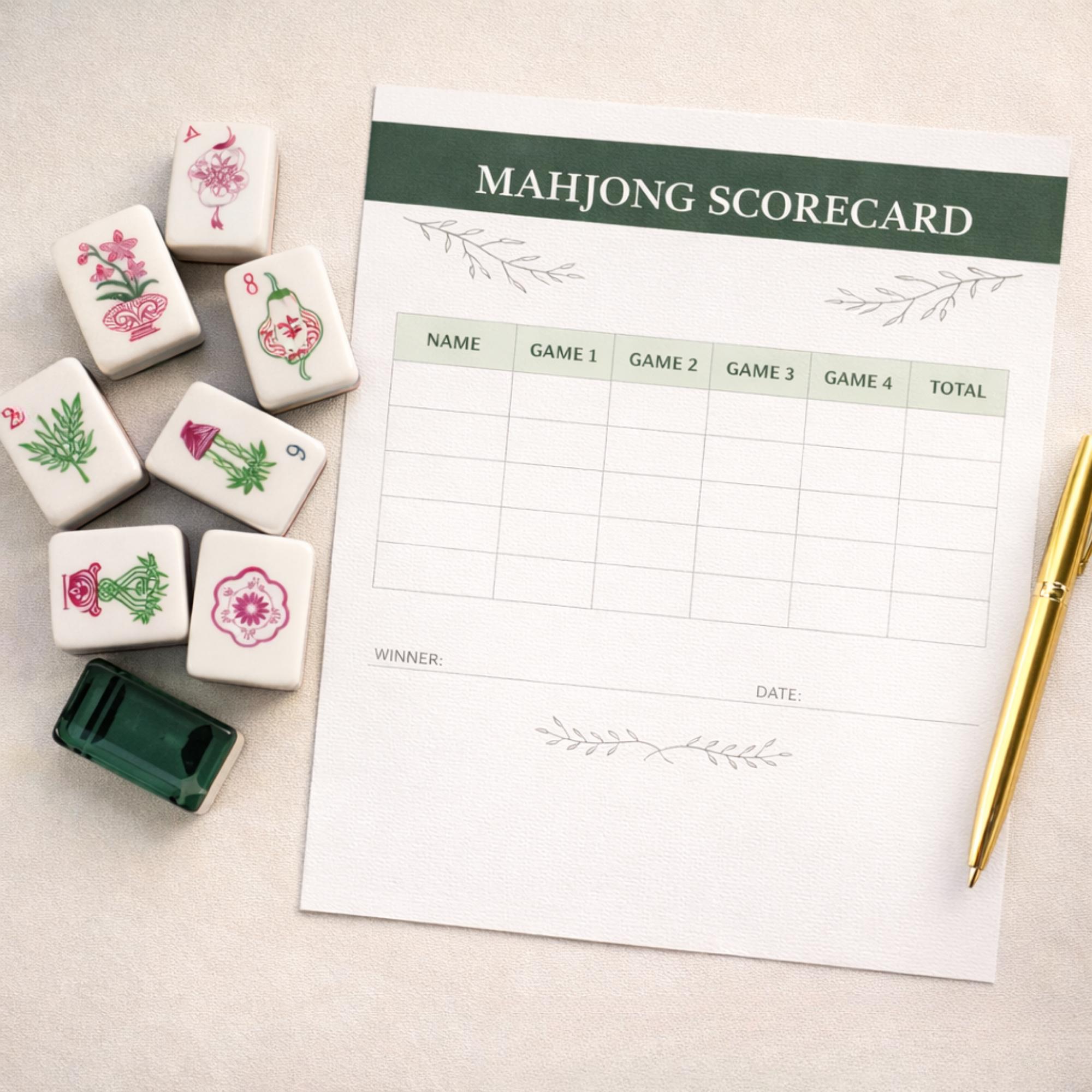 Mahjong Score Card.pdf Mahjong Scorecard Printable - 4 Player Game Night Score Sheet in Green ...