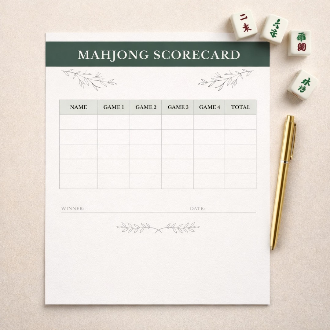 Mahjong Score Card.pdf Mahjong Scorecard Printable - 4 Player Game Night Score Sheet in Green ...