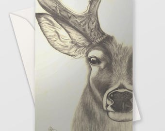Greeting Cards Forest Guardian HBSoulDesign - pencil drawing - deer illustration