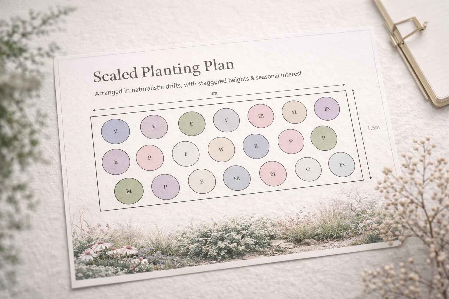 Vibrant Pollinator-friendly Border Plan – Full Sun Planting Design (3m ...