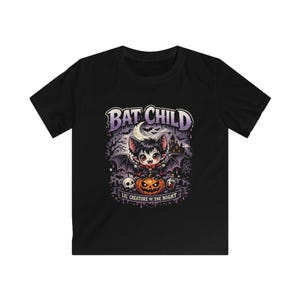Kinderen vleermuis vampier T-shirt, gotisch griezelig Halloween-shirt afbeelding 3
