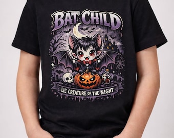 Camiseta infantil de murciélago vampiro, camiseta gótica espeluznante de Halloween