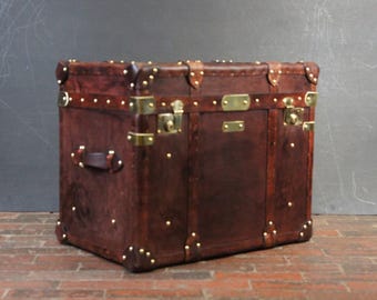 Campaign Trunk End Table, Occasional Side Table , Leather Chest