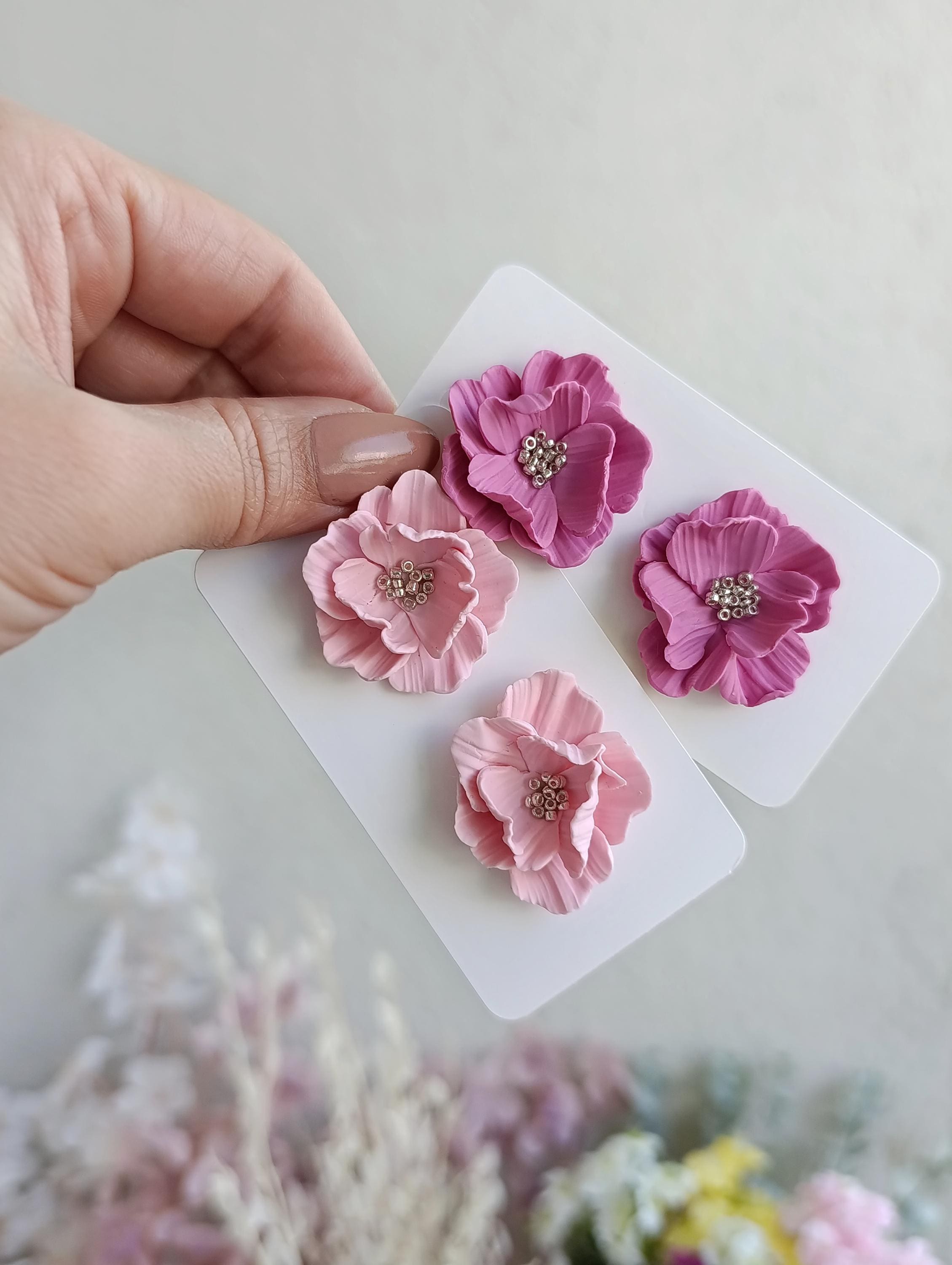 Pink Flower Stud Earrings