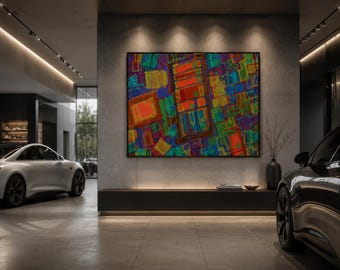 Grille urbaine – Art mural abstrait coloré peint à la main