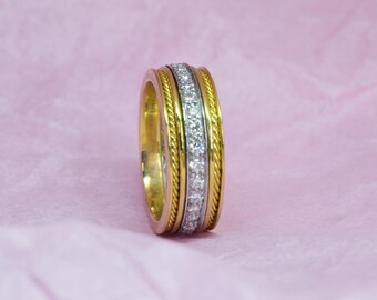18 Karat Yellow Gold and Platinum Diamond Band