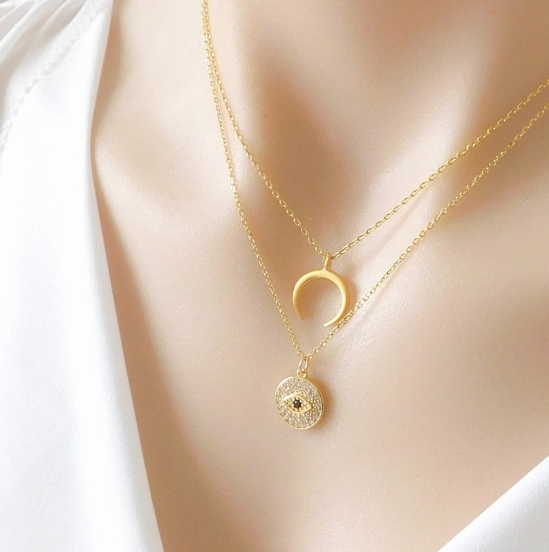 Silver evil eye necklace Gold cubic zircon evil eye necklace,Hamasa CZ necklace