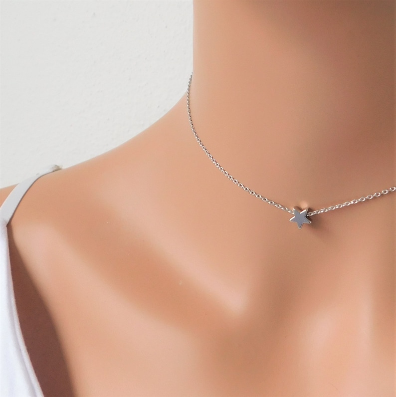 Mini Gold Star Pendant Silver or Rose Gold Star Choker in Gold Dainty Celestial Star Necklace