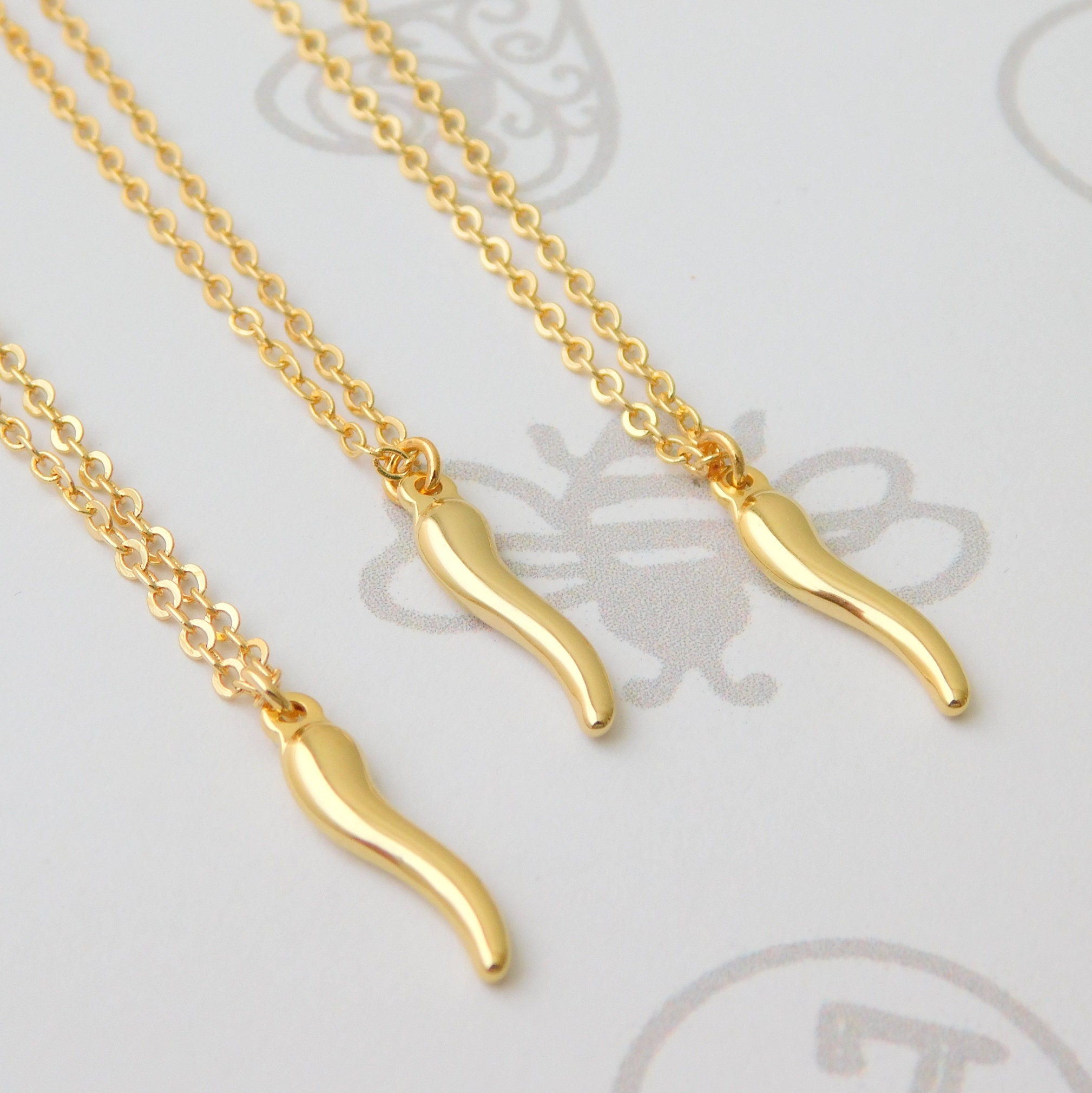 Gold Italian Horn Necklace, Corno Necklace, Evil Eye Amulet