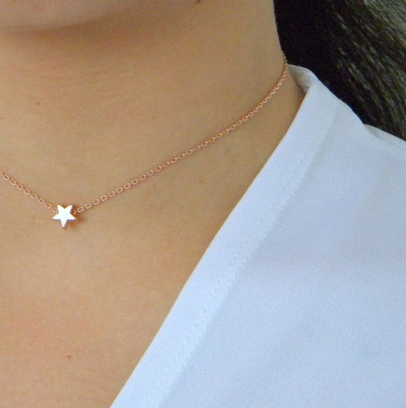Mini Gold Star Pendant Silver or Rose Gold Star Choker in Gold Dainty Celestial Star Necklace