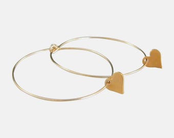 Gold Hoop Earrings, Heart Hoop Earrings