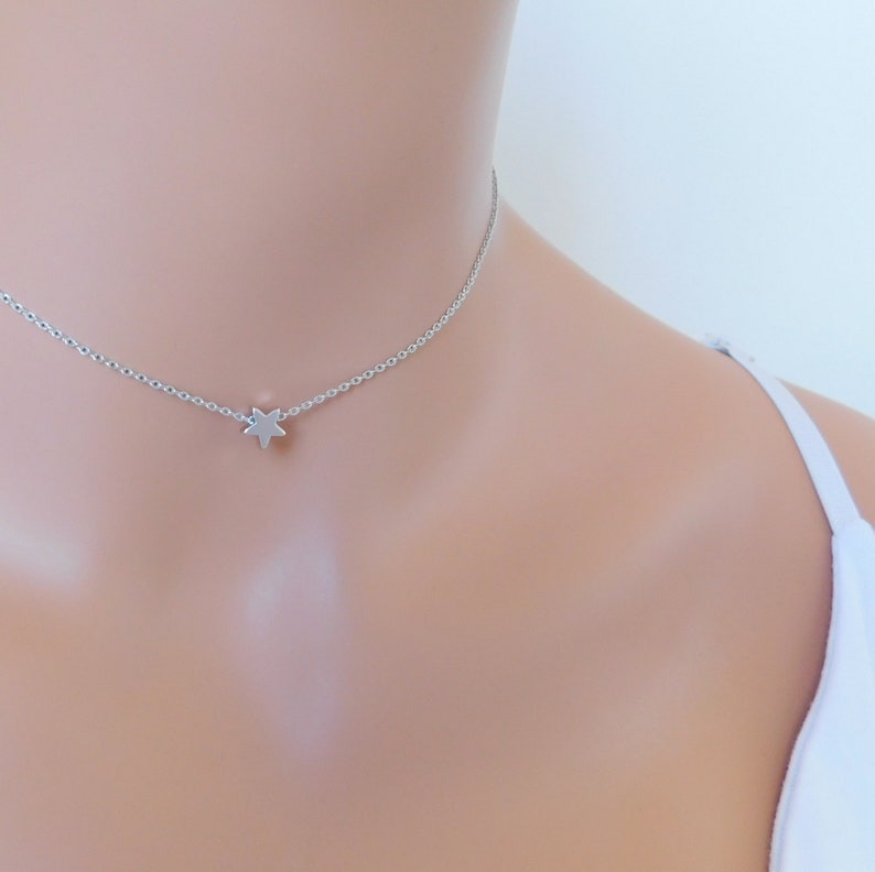 Mini Gold Star Pendant Silver or Rose Gold Star Choker in Gold Dainty Celestial Star Necklace