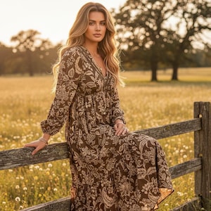 brown floral maternity dress Brown Floral Stripe Twist Front Cutout Maternity Maxi Dress main image 0