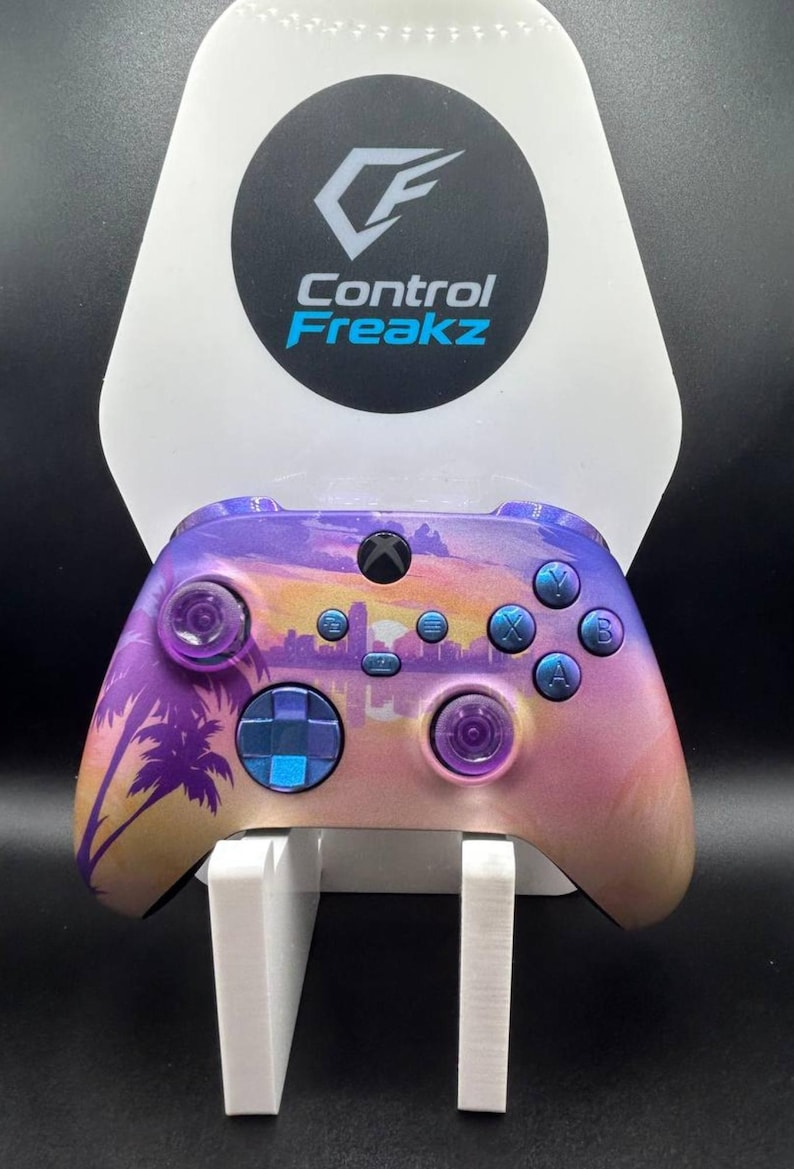 Custom Xbox Controller – Sunset Palm Tree Design, Purple Thumbsticks ...