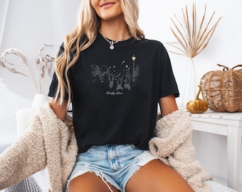 Firefly Hour Garment Dyed Tee, Nostalgic Bicycle Graphic Shirt, Botanical Lightning Bug Graphic Top, Dandelion Tee, Nature Lover Gift