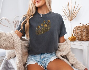 Raccoon Garden Onesie, Sunflower Baby Onesie, Firefly Raccoon Kid Shirt, Cottagecore Nursery Gift, Whimsical Woodland Onesie