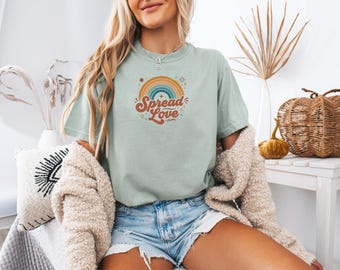 Spread Love Shirt, Retro 70s Shirt, Be Kind Shirts, Kindness Shirts, Positive Shirts, Boho Rainbow Comfort Colors Oversized T-Shirt