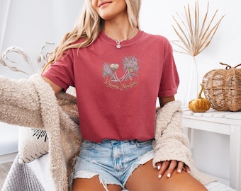 Dreamy Horizons Kitten T-Shirt, Vintage Bicycle Cat Tee, Cottagecore Gift for Cat Owner, Trendy Soft Pastel Design, Women's Comfort Tee