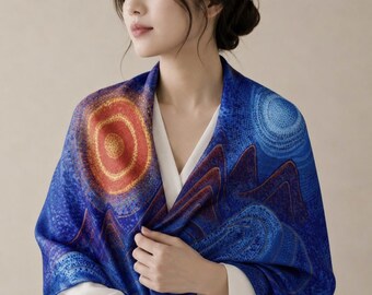 WISU Luxury Silk Scarf 90x90: Korean Art Inspired Designer Square Twill Scarf