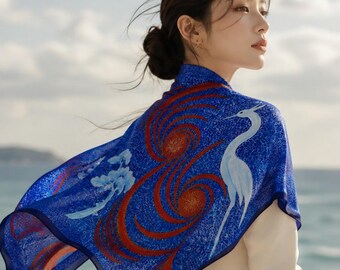 WISU Luxury Silk Twill Scarf – Korean Abstract Art, 90×90cm, Wearable Art