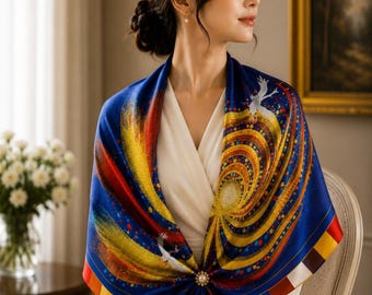 WISU Luxury Silk Twill Scarf – Korean Modern Art Wearable Art, 90×90cm