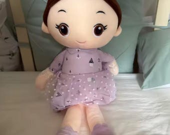 Adorable Soft Girl Plush Doll in Lavender Dress – Cute Stuffed Toy with Bow | Kawaii Gift for Kids &  Nursery Decor 45CM
