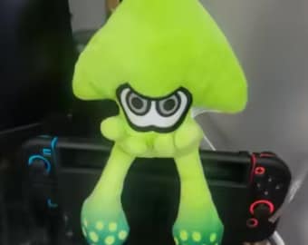 Peluche de calamar verde neón inspirado en Splatoon – Juguete de peluche suave para gamers – Lindo animal de peluche estilo Inkling – Regalo de decoración de videojuegos 25 cm