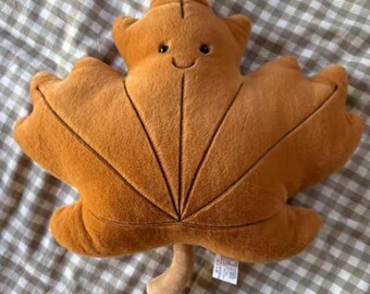Rustikales Ahornblatt-Plüsch-Kissen | Gemütliches Herbst Dekor Kissen | Handgefertigte Herbst Blatt Kissen | Süßes Natur-inspiriertes Geschenk 34 cm