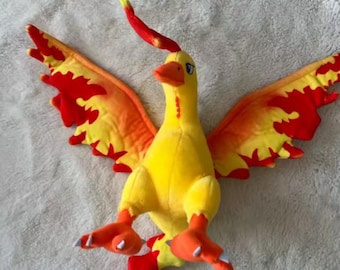 Moltres Inspired Plush Toy – Fire Bird Stuffed Animal, Red Yellow Wings 23cm