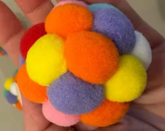 Multicolor Pom Pom Keychain, Plush Rainbow Ball, Kawaii Bag Charm, Fidget Toy 6cm