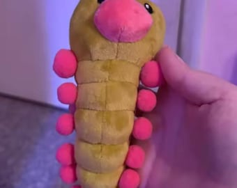 Soft Golden Caterpillar Plush Toy – Pink Accented Worm Stuffed Animal 19cm