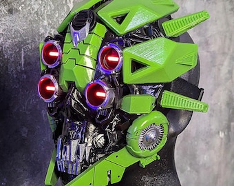 Viper, a versão do perseguidor estelar - Máscara distópica de terror espacial cibernético com olhos de LED ultrabrilhantes e efeito techwear.