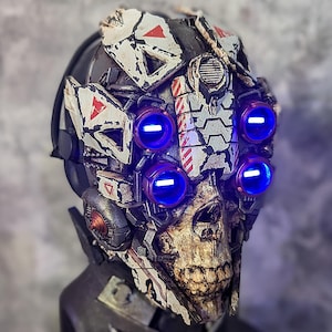 Stellar stalker - Lost operative ver. - Cybernetic space horror demon ULTRA BRIGHT LED glowing eyes techwear dystopian mask and neck armor