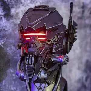 The Voidsmith tactical mecha helmet original design wearable art overhead cyberpunk wasteland dystopia mask