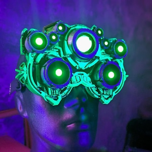 Hivem1nd 2.0 - UV green Cyberpunk multi-eye bright LED original design glowing techwear post-apoc dystopian goggles