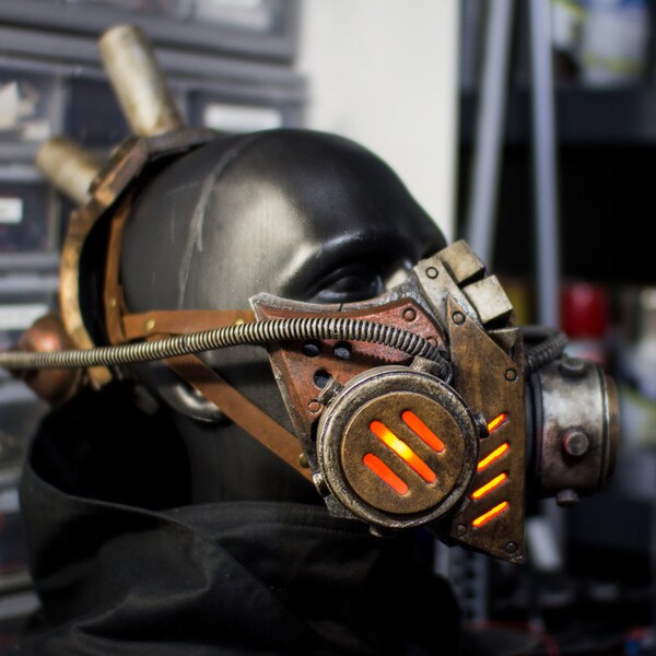 SALE! The Bioripper - Light up Steampunk dystopian wasteland gas mask breathing apparatus and head piece - Ready to ship!