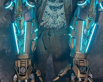 Progenitor v1 arm augmentation - Cyberpunk steampunk light up LED original design glowing post-apoc dystopian Bracer & glove armor gauntlet