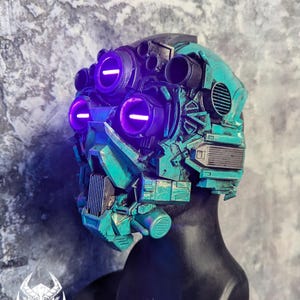 Ocularis robot mask - Cybernetic techwear Bright LED glowing multi eyes apoc dystopian mask