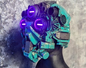 Ocularis robot mask - Cybernetic techwear Bright LED glowing multi eyes apoc dystopian mask