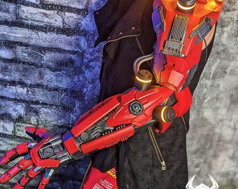 Progenitor FULL Arm Augmentation - Cyberpunk Light Up LED Original Design High Fashion Roboterarm futuristisch dystopisch Bracer mit Handschuh Rüstung