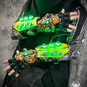 Power Node Gauntlets - Cyberpunk ULTRA BRIGHT LED original design glowing techwear post-apoc dystopian vambrace and hand armor