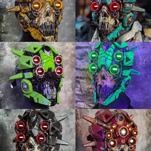 Stellar Stalker mask CUSTOM COLOR version - Cybernetic space horror demon Light up glowing eyes techwear dystopian mask and neck armor