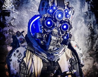 Maschera antigas Void Runner - Tecnologia cibernetica Maschera apocalittica distopica con occhi luminosi a LED luminosi/armatura opzionale