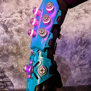 Power Node SINGLE Gauntlet - Cyberpunk ultra bright LED original design glowing techwear dystopian vambrace and hand armor