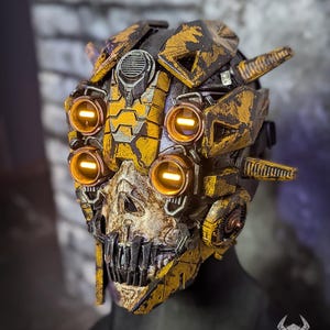 Stellar stalker Demolition version - Cybernetic space horror demon ULTRA BRIGHT LED glowing eyes techwear dystopian mask