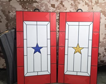 Blue / Gold Star Banner - Support the Troops - 3d Printed "Stained Glass"
